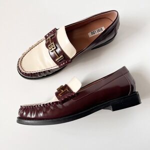Bibi Lou Loafers Size 40 Burgundy Cream Patent Leather Horsebit Preppy Flat Shoe